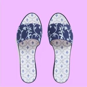 Hill House The Summer Slide Blue Embroidery Shoe Sandal Botanical Sz 11 NEW